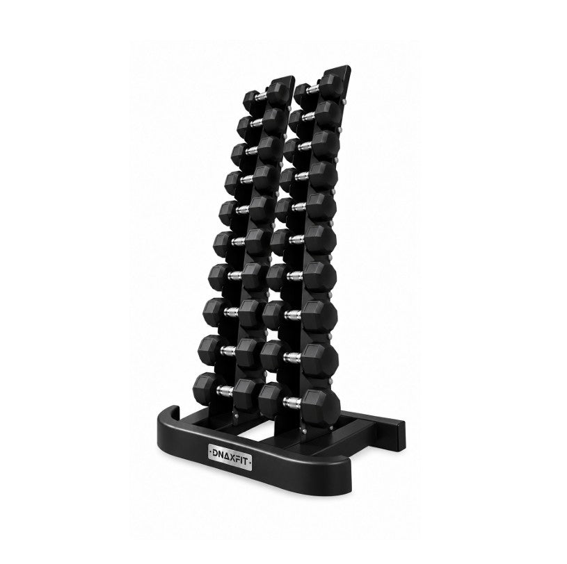 Kit Dumbbell Hex 5-50 lbs avec Rack Curved DNAxFIT